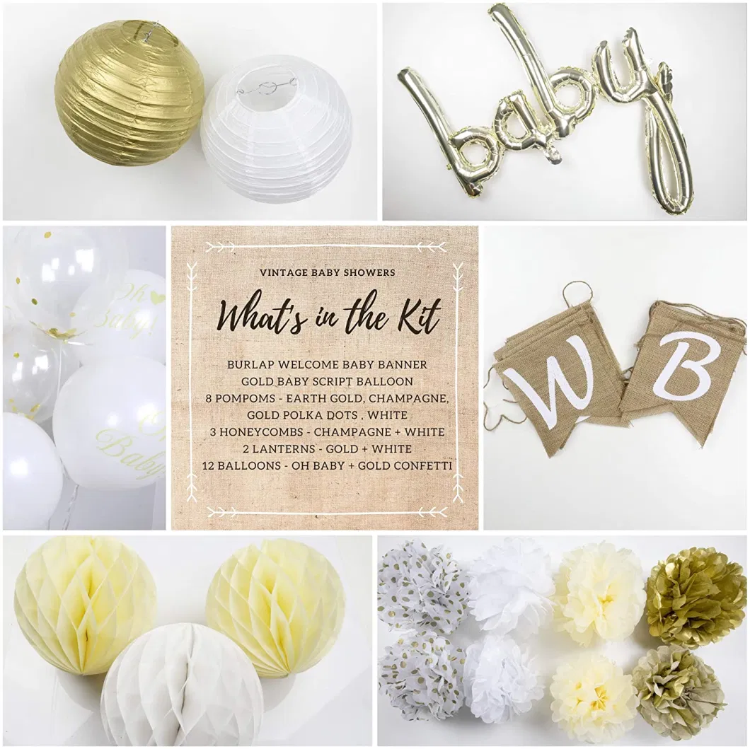 Gold White Theme Baby Shower Party Decorations for Girl